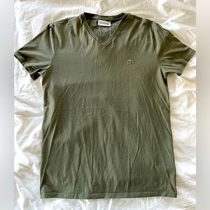 Men’s lacoste v neck shirt. Size medium. Olive green.